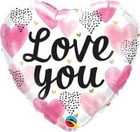 18" Heart Love You Pink Watercolor Balloon