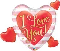 37" I Love You Pink Stripes and Hearts Balloon
