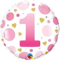 18" Age 1 Pink Dots Balloon