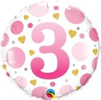 18" Age 3 Pink Dots Balloon