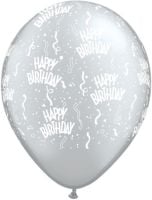 11" Birthday-A-Round Silver (100pcs) Balloons