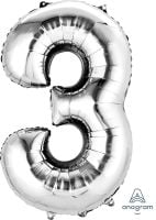 34" Silver Number 3 Balloon