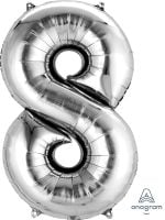 34" Silver Number 8 Balloon