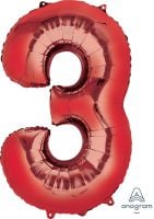 34" Red Number 3 Balloon