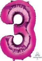 34" Pink Number 3 Balloon