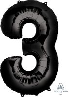 34" Black Number 3 Balloon
