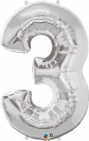 34" Silver Number 3 Balloon