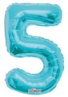 14" Light Blue Number 5 Balloon
