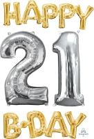Phrase Kit Happy Bday 21 Gold and Silver Balloon