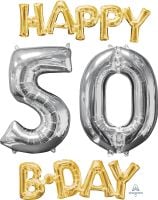 Phrase Kit Happy Bday 50 Gold and Silver Balloon