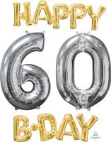 Phrase Kit Happy Bday 60 Gold and Silver Balloon