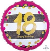 18" Holographic Pink & Gold Milestone 18 Balloon