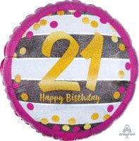 18" Holographic Pink & Gold Milestone 21 Balloon