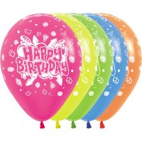 11" Happy Birthday Splash Neon Assortment (50pcs) Balloons