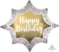 SuperShape Birthday Satin Gold Burst Balloon