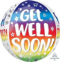 Orbz Get Well Soon Silver Rainbow Balloon