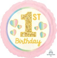 18" Girl 1st Birthday Pink & Gold Balloon