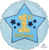 18" Boy 1st Birthday Blue & Gold Balloon