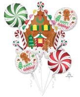 Balloon Bouquet Gingerbread House and Holiday Cookies