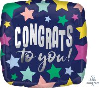 18" Congrats Stars on Navy Balloon
