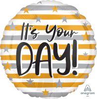 18" Its Your Day Gold and Silver Stripes Balloon
