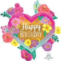 SuperShape Happy Birthday Painted Flowers Balloon