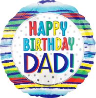 18" Happy Birthday Dad Painted Stripes Balloon