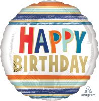 18" Happy Birthday Letters and Stripes Balloon