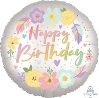 18" Boho Birthday Satin Flowers Balloon