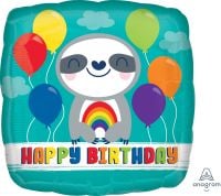 18" Happy Birthday Sloth with Rainbow Balloon