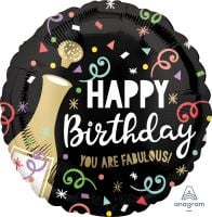 18" Happy Birthday Gold Bubbly Balloon