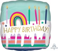 18" Happy Birthday Frosted Striped Cake Balloon