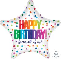 18" Star Happy Birthday From All of Us Dots Balloon