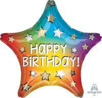 18" Star Happy Birthday Rainbow Star Balloon
