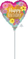 09" Happy Birthday Painted Flowers Balloon