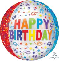 Orbz Clear Happy Birthday Colorful Streamers Balloon