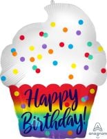 18" Shape Happy Birthday Satin Cupcake Balloon