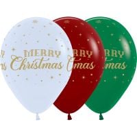 11" Merry Christmas Golden Winter Assortment (50pcs) Balloons