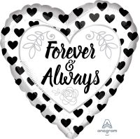 18" Forever and Always and Black White Balloon