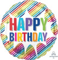 18" Happy Birthday Striped Burst Balloon