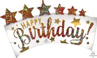 SuperShape Satin Happy Birthday Glitter Banner Balloon
