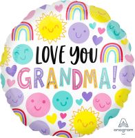 18" Love You Grandma Happy Faces Balloon