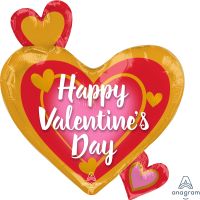 18" Shape Happy Valentines Day Pink, Gold and Red Balloon