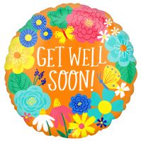18" Get Well Orange Floral Balloon