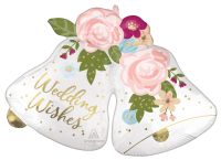 SuperShape Satin Wedding Wishes Bells Balloon