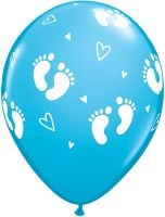 11" Baby Boy Footprints and Hearts (50pcs) Balloons
