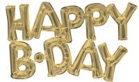 Phrase Happy Bday White Gold Balloon