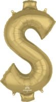 34" White Gold Symbol $ Dollar Sign Balloon
