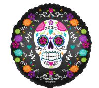 18" Satin Sugar Skull and Marigolds Balloon