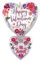 SuperShape Satin Pressed Flowers Double Heart Balloon